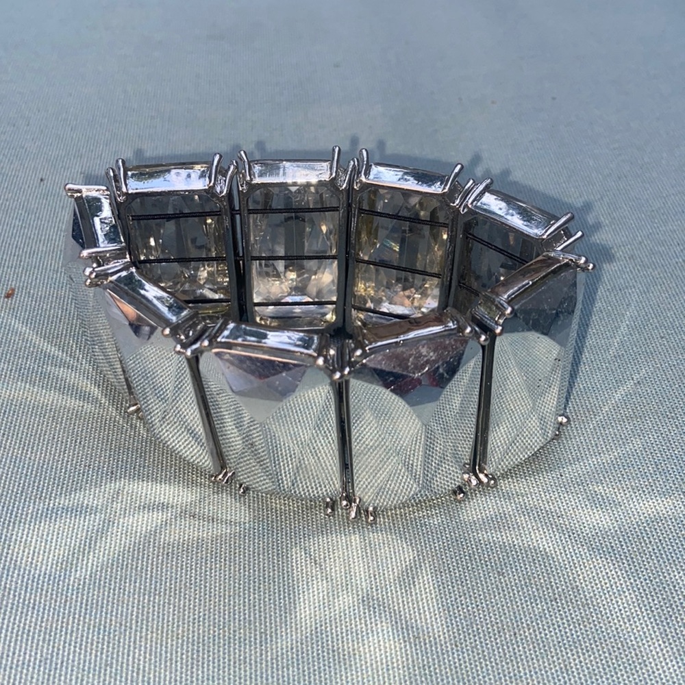Silver Crystal Stretch Statement Bracelet - image 1